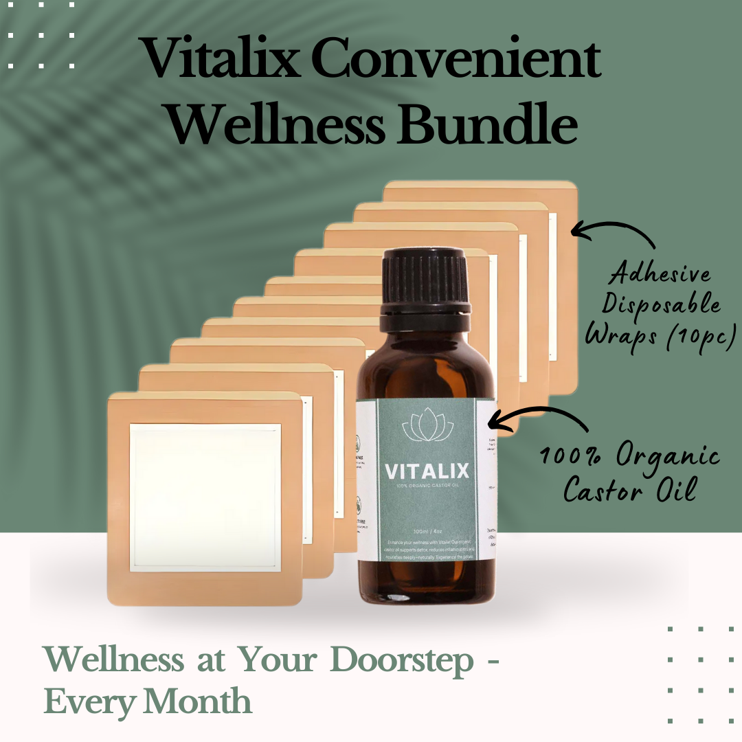 Vitalix Convenient Wellness Bundle (10pc Adhesive Wraps + Castor Oil)
